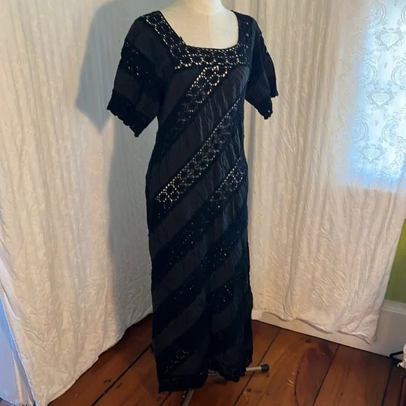 Dresses | Black Pintucked Diagonal Lace Mexican Wedding Dress | Poshmark